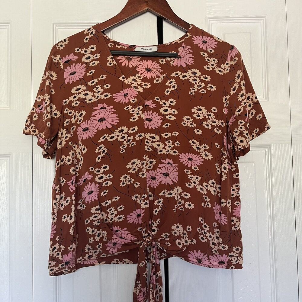 Women’s Madewell Brown Tie Front Top Daisies Size Medium